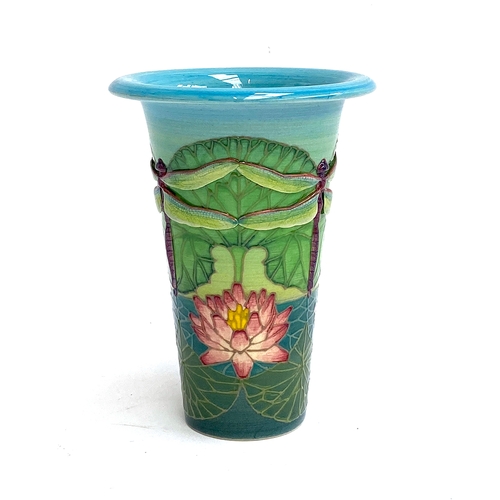 149 - A Sally Tuffin for Dennis China Works vase, dragonfly and water lily design, 2009, 16.5cmH