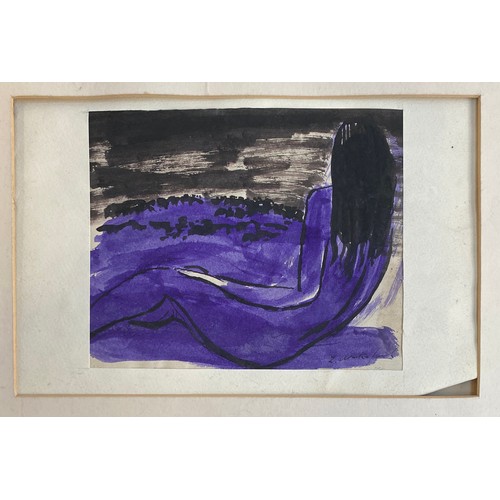 598 - Edward Wakeford (British, 1914-1973), 'Reclining figure: purple and black', watercolour on paper, si... 