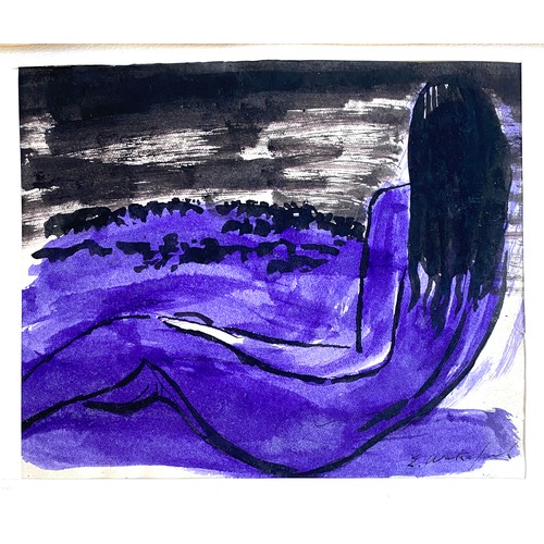 598 - Edward Wakeford (British, 1914-1973), 'Reclining figure: purple and black', watercolour on paper, si... 