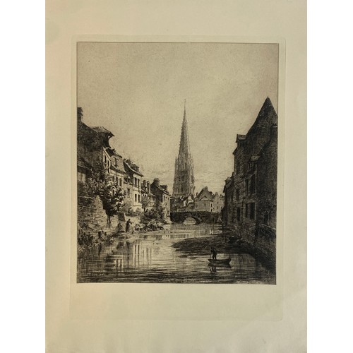 605 - Alfred-Louis Brunet-Debaines (1845-1939), drypoint etching, dated '66, 32x23.5cm; together with a fu... 