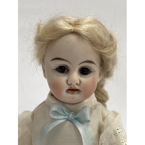 261 - Antique German miniature doll with bisque head, stamped to reverse of head 1000 13/0., 19cmH