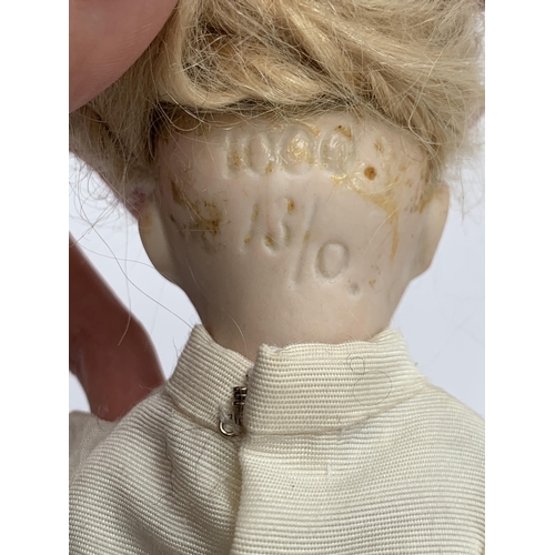 261 - Antique German miniature doll with bisque head, stamped to reverse of head 1000 13/0., 19cmH