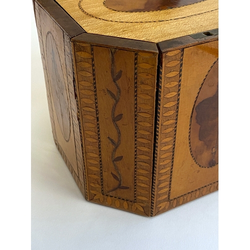 314 - A George III octagonal tea caddy, with marquetry inlay, 13cmH