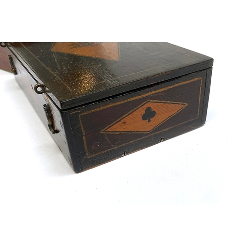 323 - A wood cased bridge set, the wooden box with painted detail, 20cmW; together with a blue velvet line... 