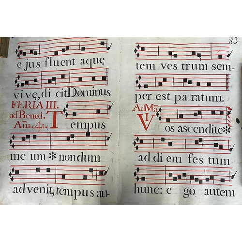 456 - A double sided sheet from a medieval Antiphonary, vellum, approx. 62x90cm