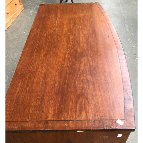 711 - A Regency bowfront chest of three short over three long drawers on bracket feet, 122x60x102cmH