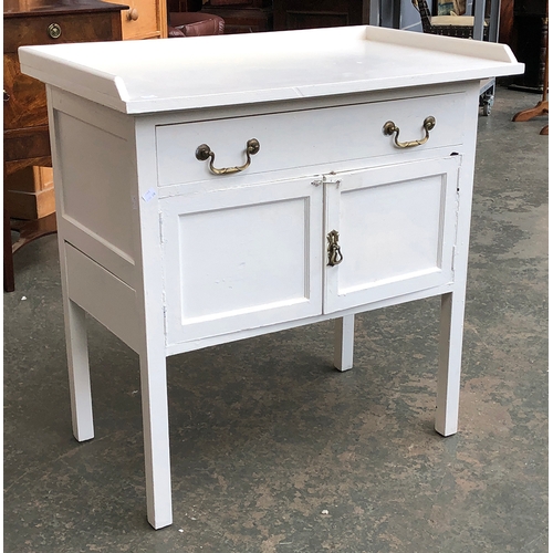 719 - A white painted washstand with single drawer and cupboard below, small three quarter galleried top, ... 