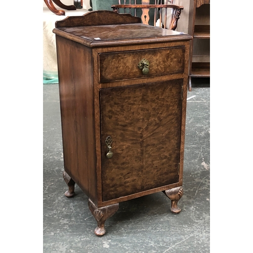 814 - A burr walnut bedside cabinet; together with a white painted Thonet style side chair