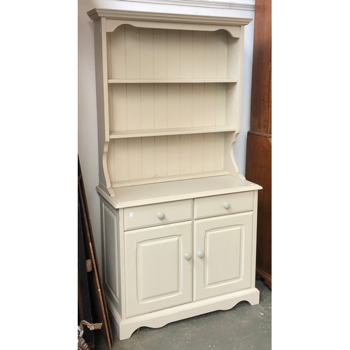 974 - A small grey painted dresser with two drawers over cupboard, 96x45x183cmH