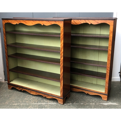 733 - A pair of mahogany and satin birch bookshelves, each with four adjustable shelves, 114x27x127cmH (2)