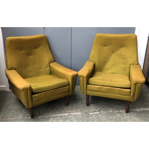 734 - A pair of mid century armchairs with teak legs, 78cmW