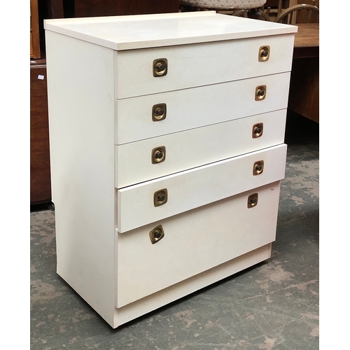 923 - A mid century white chest of drawers, 76x45x99cmH