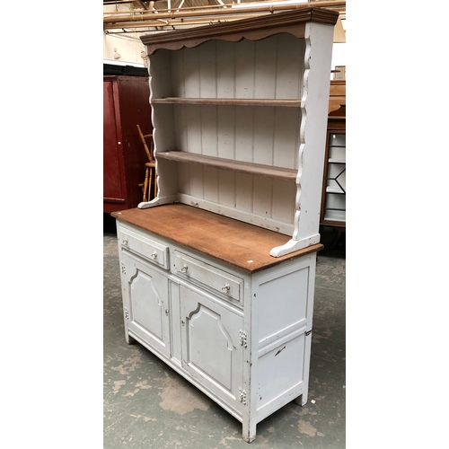 934 - An oak and grey painted kitchen dresser, 122x48x191cmH