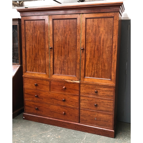 977 - A 19th century mahogany three part compactum wardrobe, in need of some restoration, approx. 183x56x2... 