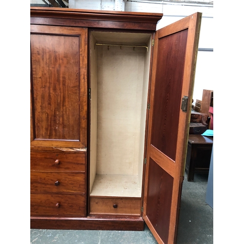 977 - A 19th century mahogany three part compactum wardrobe, in need of some restoration, approx. 183x56x2... 