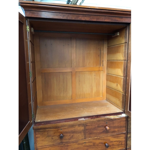 977 - A 19th century mahogany three part compactum wardrobe, in need of some restoration, approx. 183x56x2... 