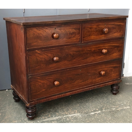 728 - A 19th century and later mahogany chest of two short over two long drawers, on turned feet, 125x56x9... 