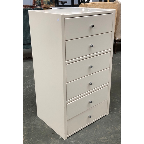 806 - A modern white painted chest of six drawers, 62x49x111cmH