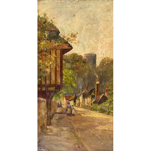 619 - Late 19th/early 20th century oil on board, rural street scene,  signed indistinctly lower right, 35x... 