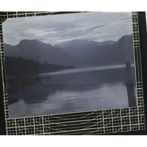 251 - Five magic lantern slides of Italian lakes comprising early morning and sunset on Lake Como, fishing... 