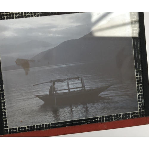 251 - Five magic lantern slides of Italian lakes comprising early morning and sunset on Lake Como, fishing... 