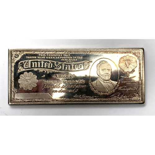 59 - A reproduction 1886 one troy pound five dollars silver certificate bar (silver plated), 381g