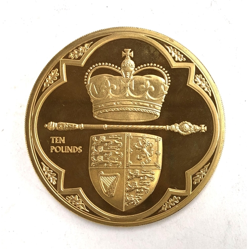 60 - An Elizabeth II Golden Jubilee ten pound coin, Jersey 2003, gold plated 925 silver, approx 155g