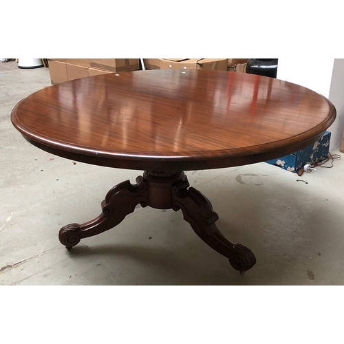 988 - A circular mahogany tip-top breakfast table, on carved tripod base, approx. 133cmD, 72cmH