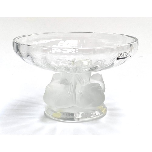 114 - A modern Lalique bonbon dish (repaired), the clear bowl supported by a frosted stem of four birds, c... 