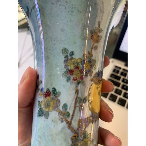 156 - An Art Deco Carlton Ware lustre sleeve vase decorated with birds on a branch, 19.5cmH; together with... 