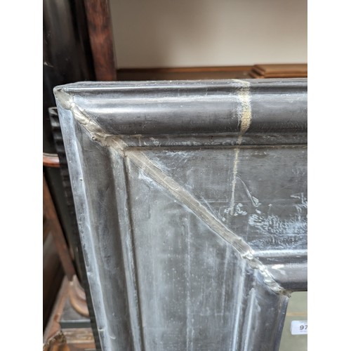 973 - A very large lead framed mirror, the plate af, 121x121cm