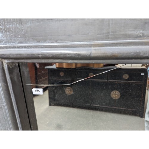 973 - A very large lead framed mirror, the plate af, 121x121cm