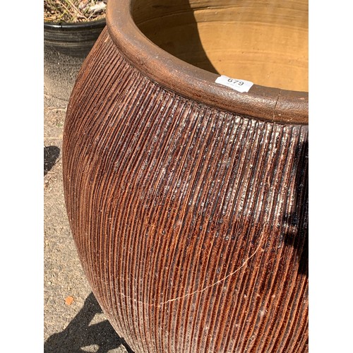 679 - A pair of very large terracotta planters, 63cm diameter, 68cm high, one cracked