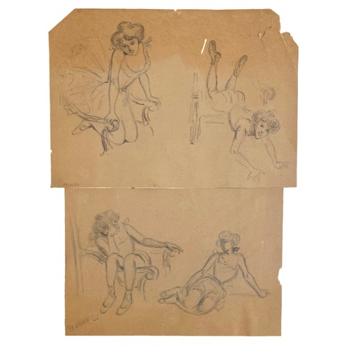 407 - Paul-Eugène Mesplès (French, 1849-1924), pencil studies of dancers, across two sheets, each signed l... 