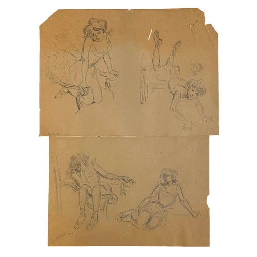 407 - Paul-Eugène Mesplès (French, 1849-1924), pencil studies of dancers, across two sheets, each signed l... 