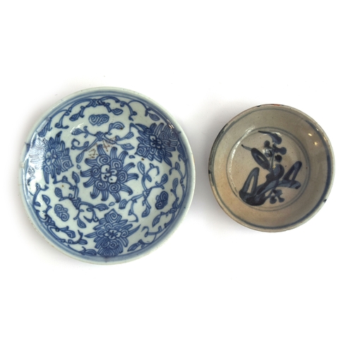 131 - A small Chinese blue and white Tek Sing Cargo style dish, 10.2cm diameter; together with a small 19t... 