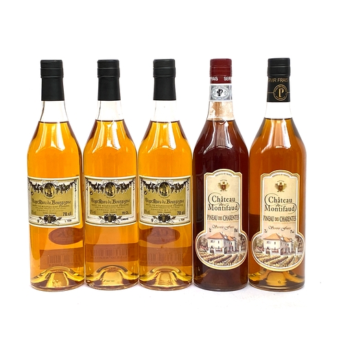 2282 - Briottet Vieux Marc de Bourgogne Brandy, 3x70cl; together with Chateau de Montifaud Pineau des Chare... 