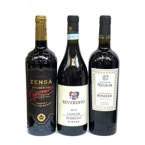 2300 - Zensa Primitivo IGP Salento (Organic) 2021, 3x75cl; Reverdito, Nebbiolo Langhe Simane 2018, 2x75cl; ... 