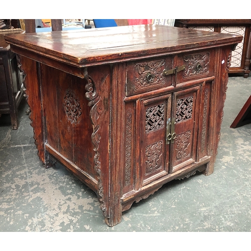 730 - Interior design interest: An intricately carved 19th century Chinese Shanxi alter table, 114x79x88cm... 