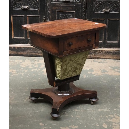 702 - A Regency rosewood work table, cut down faceted column on quatrefoil base, 49x38x59cmH