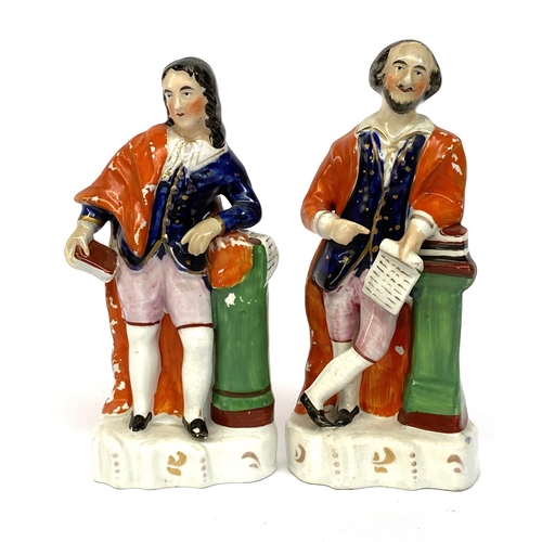 146 - A pair of Staffordshire figurines of Milton and Shakespeare, 17cmH and 17.5cmH