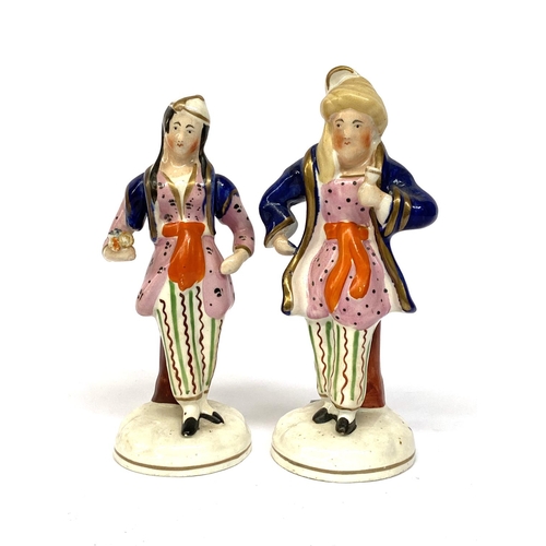 147 - A pair of 19th century Staffordshire figurines of theatrical actors, Rebecca Paton and Mr Sinclair i... 