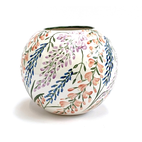 159 - Interior design interest: A Gem's Pottery florally hand painted vase of globular form, decorated wit... 