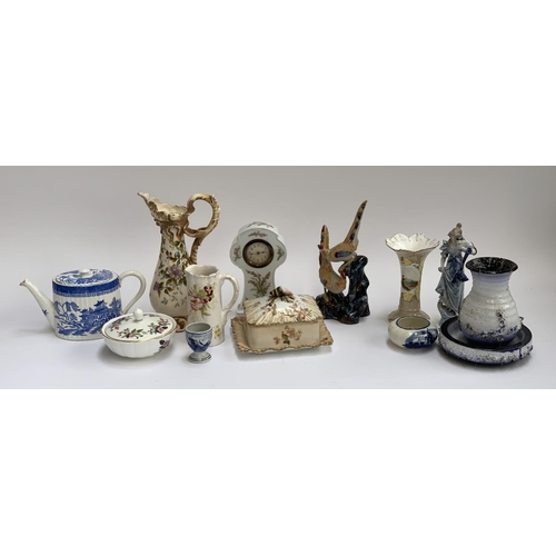 161 - A mixed lot of ceramics to include Shiwan pottery golden pheasants, W&R butter dish with seashell ha... 