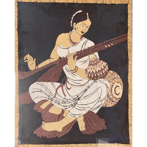 488 - An Indian Batik of Sarasvarti playing a sitar, 83x65.5cm