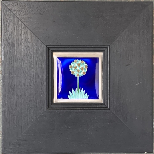 489 - Jane Moore, 'Midnight Tree', enamel plaque, signed and dated 2000 to verso, 7.2x7.2cm, the frame 21.... 