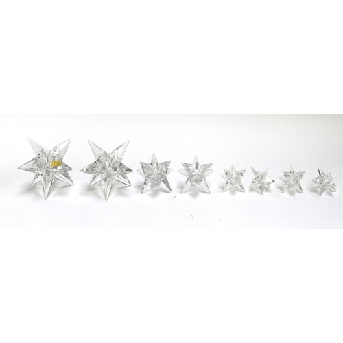 164 - A set of eight mid century Rosenthal crystal star candle holders (af), the largest 11.5cmH