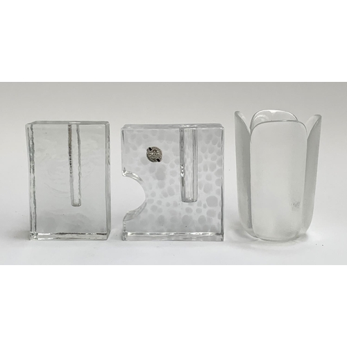 168 - Two mid century glass block vases, one by Mundgeblasen, each approx. 12.5cmH; together with a Rosent... 