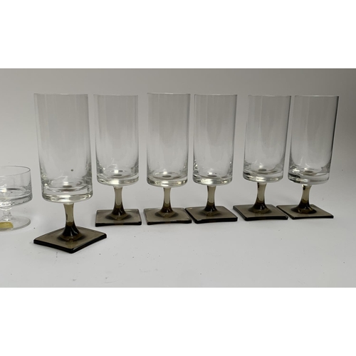 169 - A set of six Georg Jensen for Rosenthal Studio Linie 'Berlin Series' wine glasses with square smoked... 