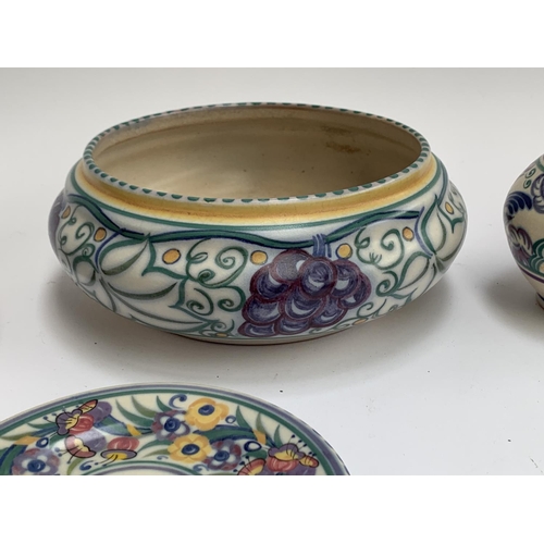 178 - A collection of Poole Carter Stabler Adams pottery c.1921-34, comprising fruit bowl 31cmD, smaller b... 